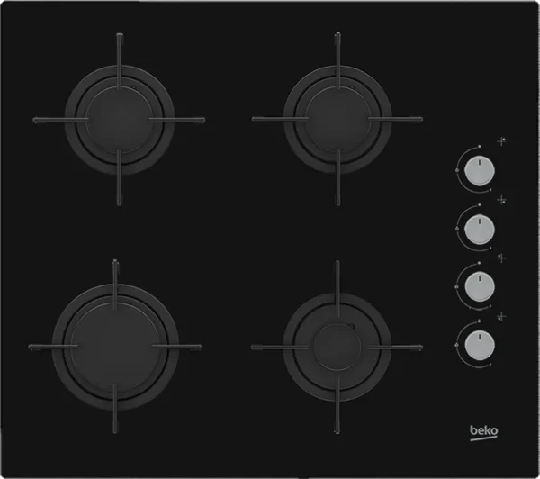 BEKO HILG64120S BEKO HILG64120S – Noir – Encastrable – 60 cm – Plaque de cuisson à gaz – Vitrocéramique – 4 zones