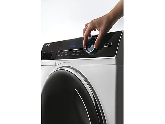 Lave-linge séchant HAIER HWD80-B14979-IT, chargement frontal, capacité de lavage 8 kg, capacité de séchage 5 kg, 14 programmes, profondeur 46,2 cm, blanc, noir, classe énergétique A + lot de 4 pieds anti-vibrations KOENIC pour lave-linge + parfum MELICONI ECO PARFUM MUSC FRAIS