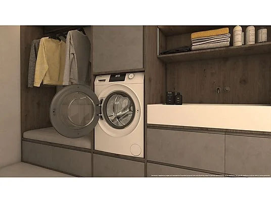 Lave-linge séchant HAIER HWD80-BP14929A-S, chargement frontal, capacité de lavage 8 kg, capacité de séchage 5 kg, 15 programmes, profondeur 53 cm, blanc, classe énergétique A + lot de 4 pieds anti-vibrations KOENIC pour lave-linge + parfum MELICONI ECO PARFUM MUSC FRAIS