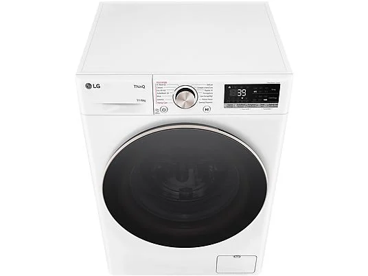 Lave-linge séchant LG AI DD D4R7011TSWG j Lave-linge séchant LG AI DD D4R7011TSWG, chargement frontal, capacité de lavage 11 kg, capacité de séchage 6 kg, 13 programmes, profondeur 56,5 cm, blanc, classe énergétique A + lot de 4 pieds anti-vibrations KOENIC pour lave-linge + désodorisant d'intérieur MELICONI ECO PARFUM FRESH MUSK