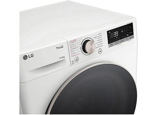 Lave-linge séchant LG AI DD D4R7011TSWG opl Lave-linge séchant LG AI DD D4R7011TSWG, chargement frontal, capacité de lavage 11 kg, capacité de séchage 6 kg, 13 programmes, profondeur 56,5 cm, blanc, classe énergétique A + lot de 4 pieds anti-vibrations KOENIC pour lave-linge + désodorisant d'intérieur MELICONI ECO PARFUM FRESH MUSK