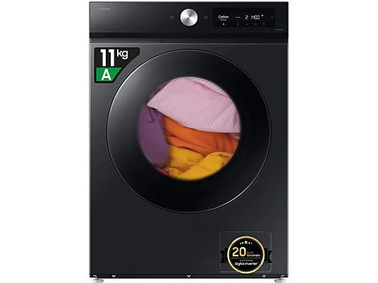 Lave-linge séchant SAMSUNG WD11DB7B85GBU3 a Lave-linge séchant SAMSUNG WD11DB7B85GBU3, chargement frontal, capacité de lavage 11 kg, capacité de séchage 6 kg, 25 programmes, profondeur 60 cm, noir, classe énergétique A + lot de 4 pieds anti-vibrations KOENIC pour lave-linge, parfum MELICONI ECO PARFUM MUSC FRAIS