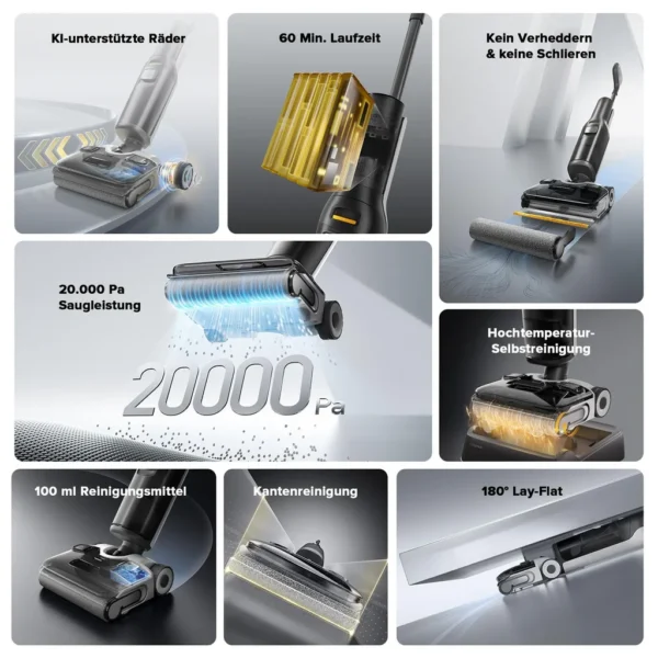 Roborock F25 ALT d Aspirateur eau et poussière Roborock F25 ALT 20 000 Pa avec roues à intelligence artificielle, autonettoyage haute température et séchage à air chaud (90 °C)