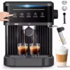 Machine à expresso semi-automatique ZELURXX 20 bars, écran tactile, mousseur à lait, réservoir d'eau de 1,8 litre, pour expresso et cappuccino, noire