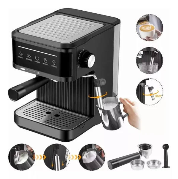 Machine à expresso semi-automatique ZELURXX 20 bars, écran tactile, mousseur à lait, réservoir d'eau de 1,8 litre, pour expresso et cappuccino, noire