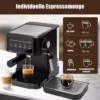 Machine à expresso semi-automatique ZELURXX 20 bars, écran tactile, mousseur à lait, réservoir d'eau de 1,8 litre, pour expresso et cappuccino, noire